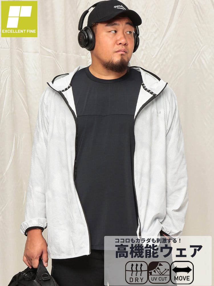 フルジップ パーカー UVメッシュ 総柄 アウター ジャケット ブルゾン トレーニング スポーツ 大きいサイズ メンズ