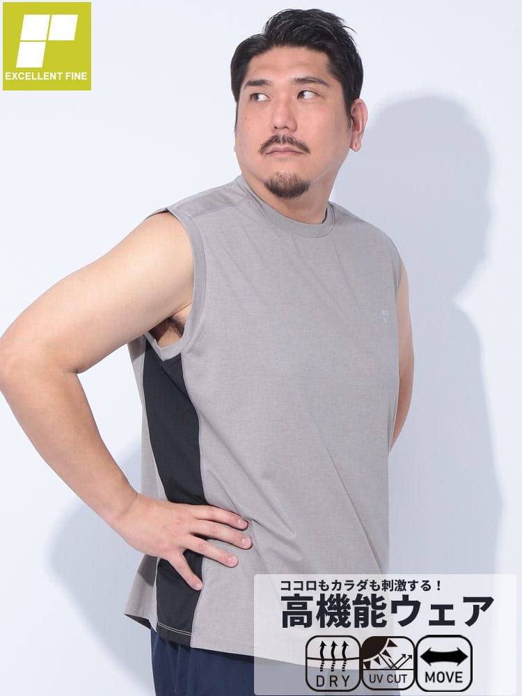 ノースリーブ Tシャツ sorona ドライ ストレッチ クルーネック トップス タンクトップ スポーツ トレーニング 大きいサイズ メンズ