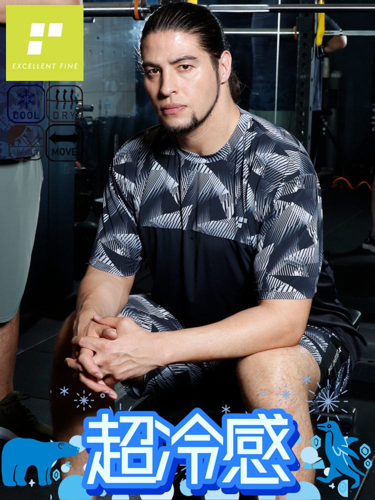 超冷感 ベア天竺 総柄切替 クルーネック 半袖 Tシャツ 大きいサイズ メンズ