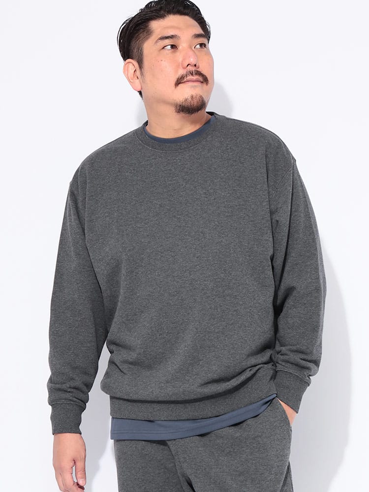 スウェット トレーナー 裏毛 リブ クルーネック トップス トレーナー スエット 無地 軽量 大きいサイズ メンズ