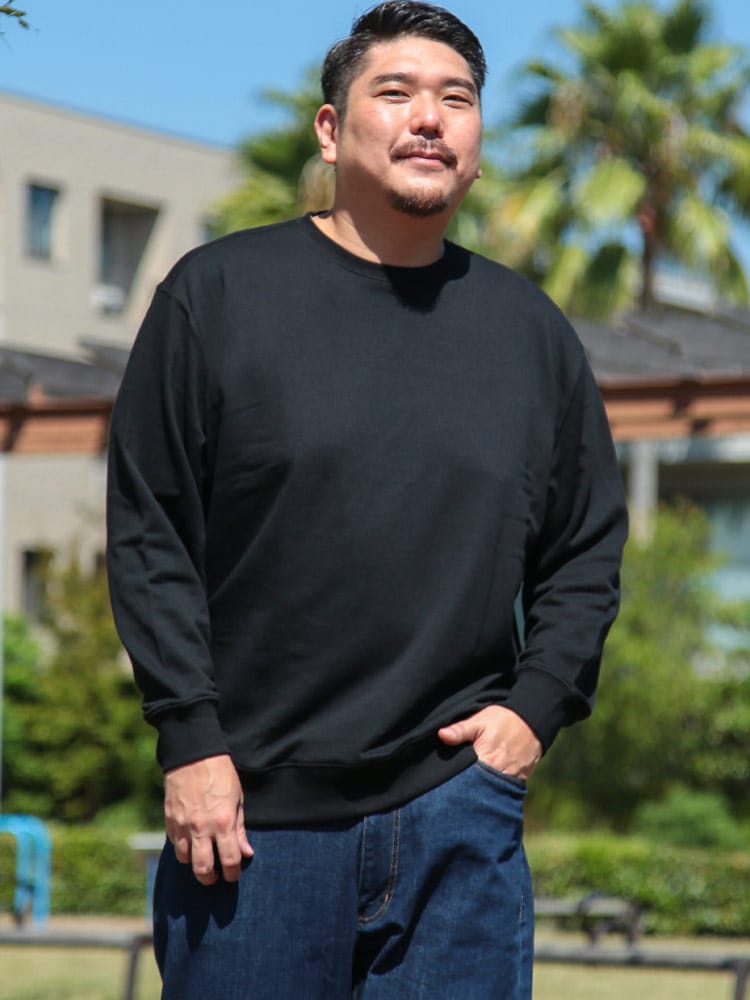 スウェット トレーナー 裏毛 リブ クルーネック トップス トレーナー スエット 無地 軽量 大きいサイズ メンズ