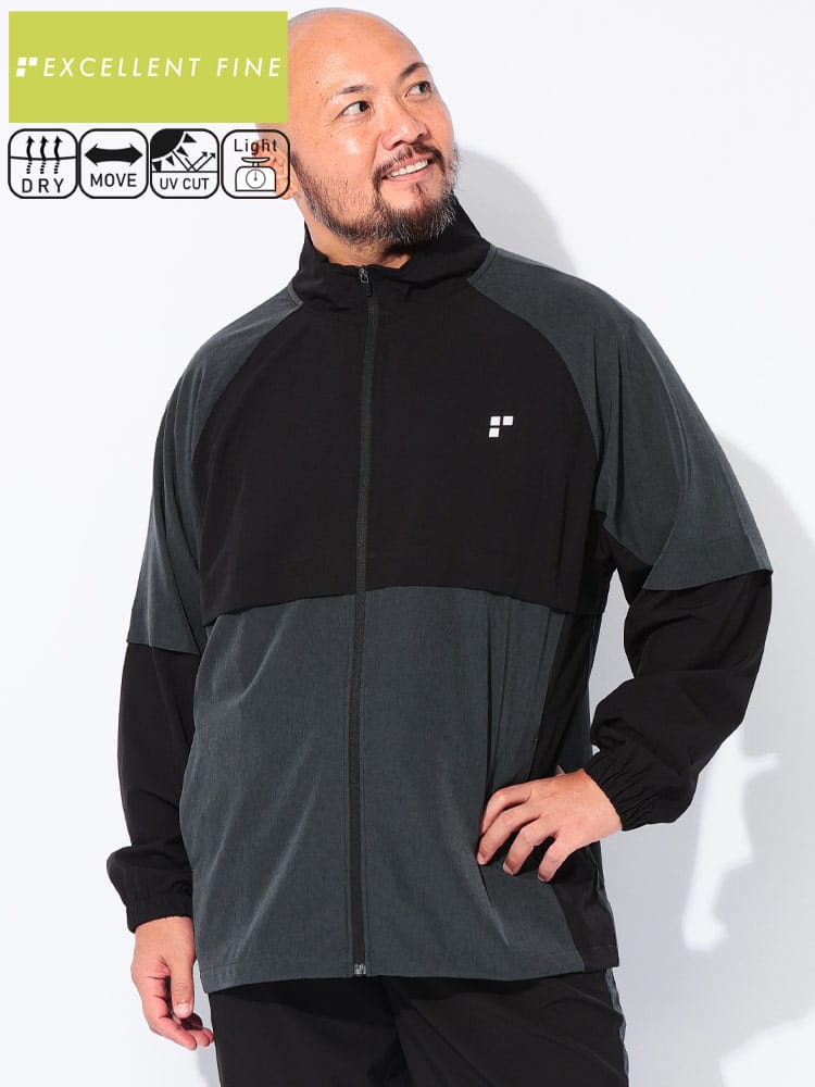 アウター ジャケット ストレッチクロス 切り替え フルジップ スタンド ブルゾン スポーツ トレーニング 大きいサイズ メンズ
