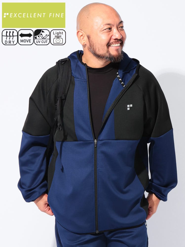 【WEB先行値下げ】フルジップ パーカー ストレッチ ライトポンチ アウター ジャケット フード ブルゾン スポーツ トレーニング 大きいサイズ メンズ