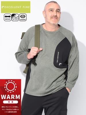 長袖 Tシャツ 裏ブロックフリース クルーネック トップス ロンT 裏起毛 カットソー スポーツ 秋 冬 大きいサイズ メンズ
