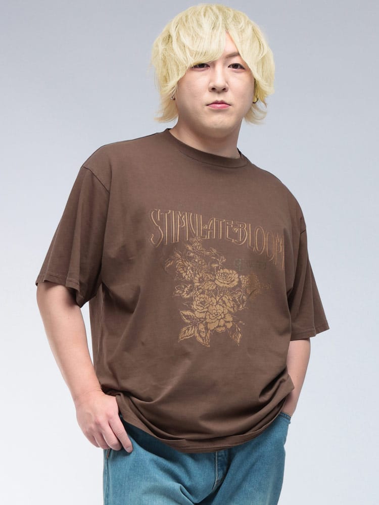 半袖 Tシャツ ピグメント加工 フラワープリント クルーネック トップス TEE 大きいサイズ メンズ 