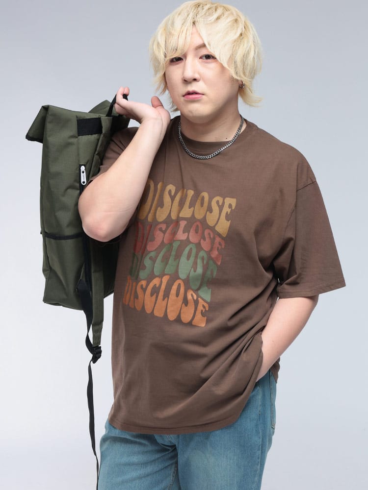 半袖 Tシャツ ピグメント加工 ウェーブロゴプリント クルーネック トップス TEE プリントT 大きいサイズ メンズ 