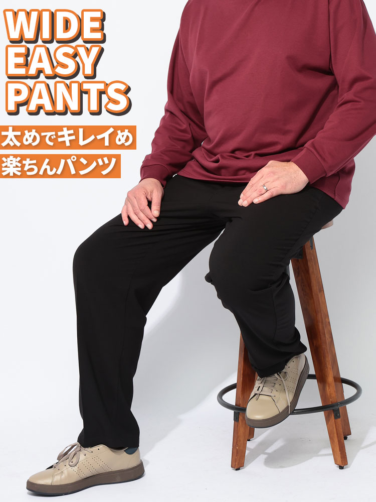 【2点目10％OFF対象】イージーパンツ ストレッチ タックワイド  ボトムス ワイドパンツ ウエストゴム シンプル 楽 大きいサイズ メンズ