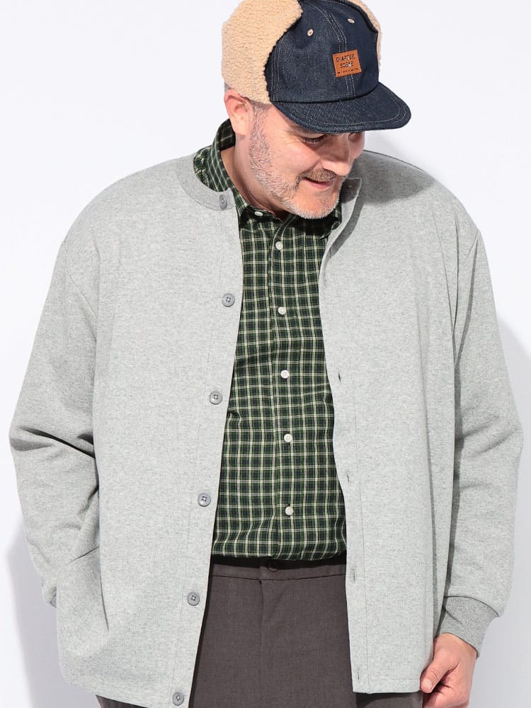 在庫処分 返品交換不可 長袖カーディガン Wフェイス クルーネック トップス 羽織 ボタン 春 秋 冬 大きいサイズ メンズ