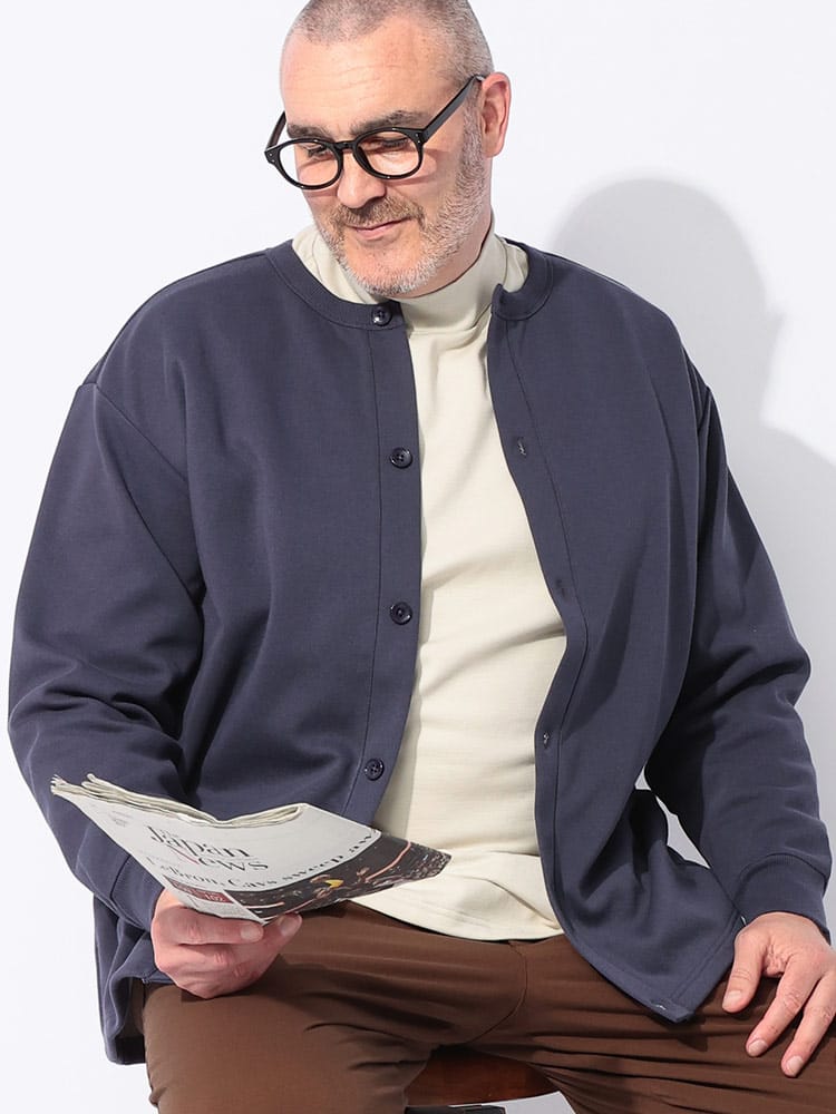 在庫処分 返品交換不可 長袖カーディガン Wフェイス クルーネック トップス 羽織 ボタン 春 秋 冬 大きいサイズ メンズ