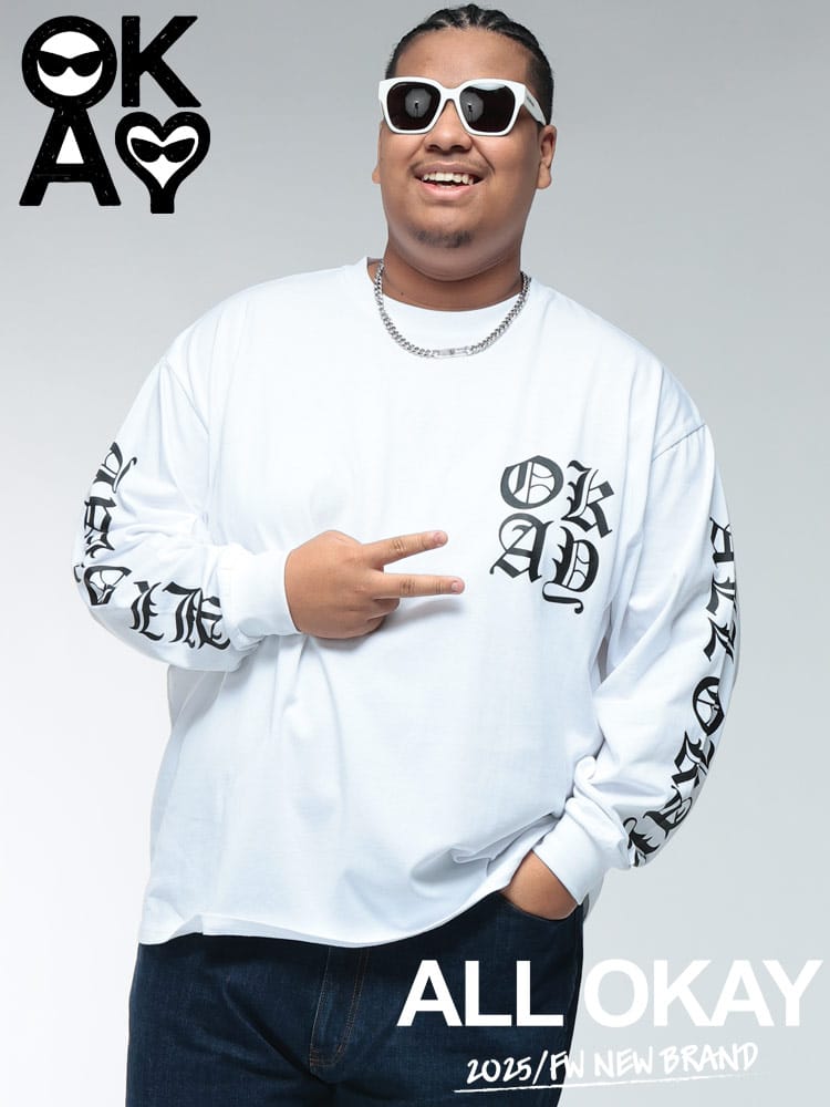 長袖 Tシャツ オールドイングリッシュロゴ プリント トップス ロンT 大きいサイズ メンズ