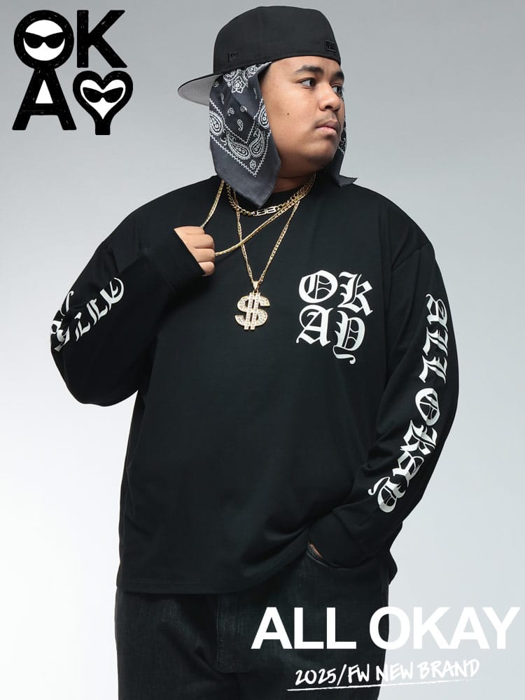 長袖 Tシャツ オールドイングリッシュロゴ プリント トップス ロンT 大きいサイズ メンズ