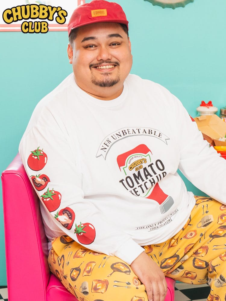 長袖 Tシャツ ケチャップ×トマト プリント クルーネック トップス ロンT コットン 春 夏 大きいサイズメンズ