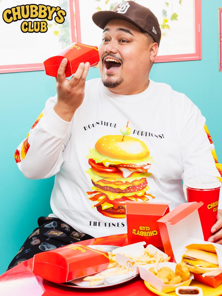 長袖 Tシャツ バーガー×ポテト プリント クルーネック トップス ロンT コットン 春 夏 大きいサイズメンズ