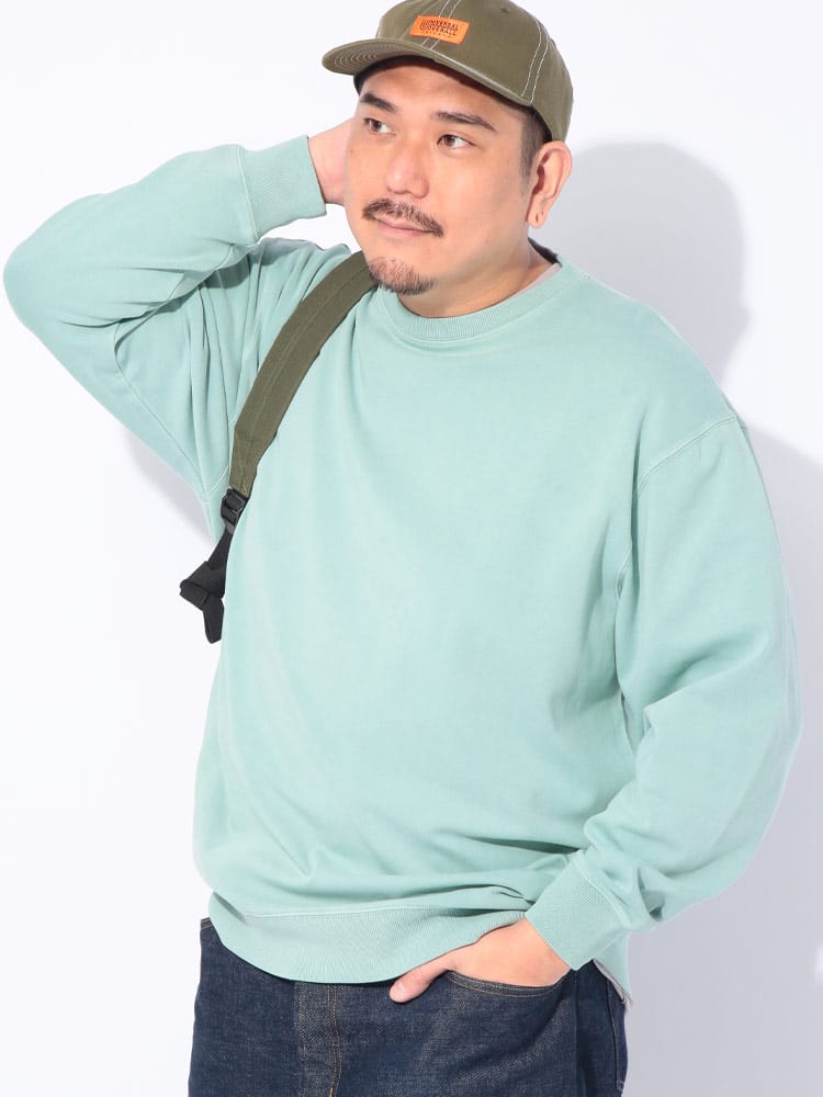 トレーナー ピグメントポンチ 無地 クルーネック トップス プルオーバー シンプル カラー 秋 冬 大きいサイズ メンズ