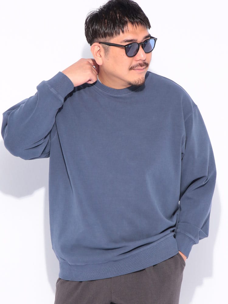 トレーナー ピグメントポンチ 無地 クルーネック トップス プルオーバー シンプル カラー 秋 冬 大きいサイズ メンズ