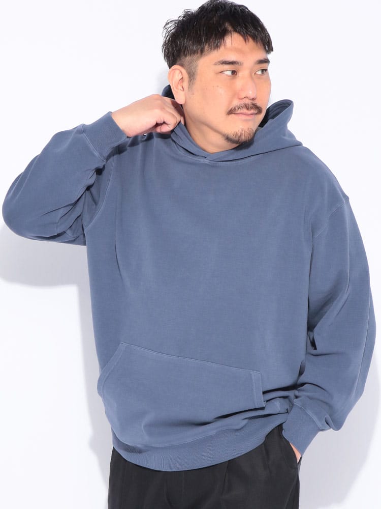 パーカー ピグメントポンチ 無地 プルオーバー トップス フード プルパーカー シンプル カラー 秋 冬 大きいサイズ メンズ