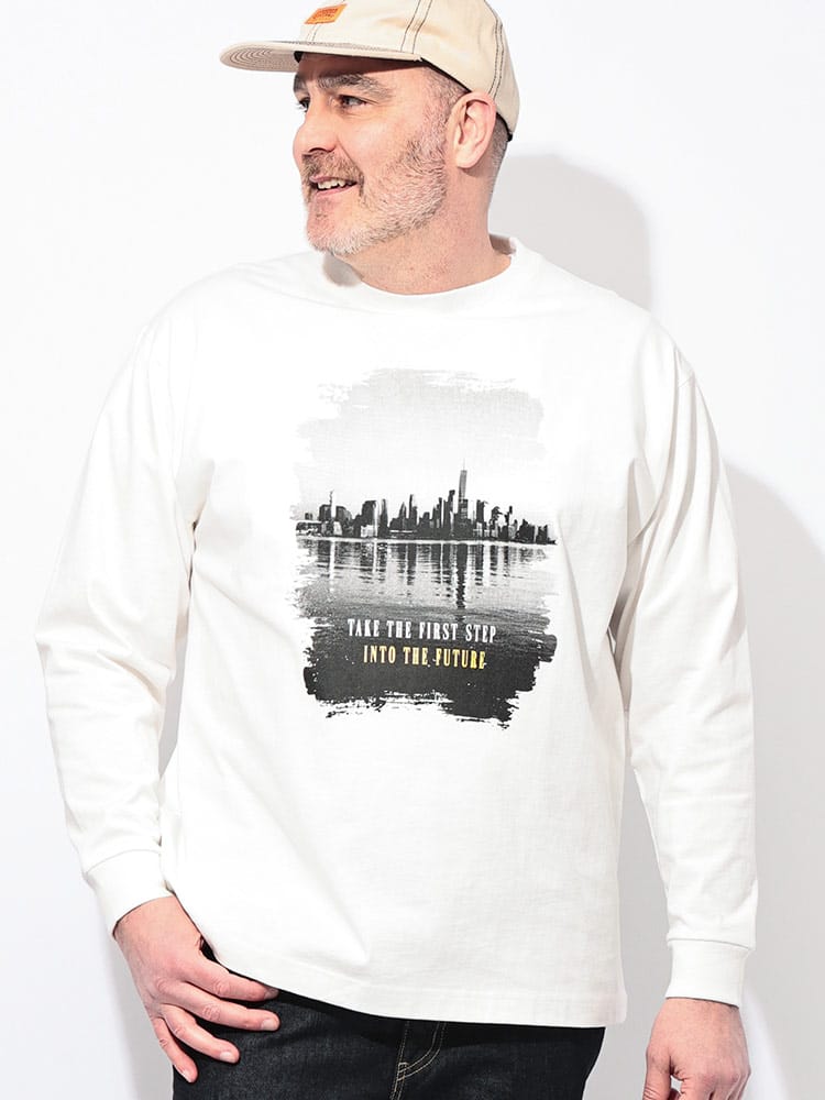 Tシャツ 長袖 メンズ 大きいサイズ ヘビー天竺 綿100％ フォトプリント クルーネック トップス プリント タフ コットン ロンT