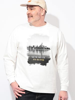 Tシャツ 長袖 メンズ 大きいサイズ ヘビー天竺 綿100％ フォトプリント クルーネック トップス プリント タフ コットン ロンT