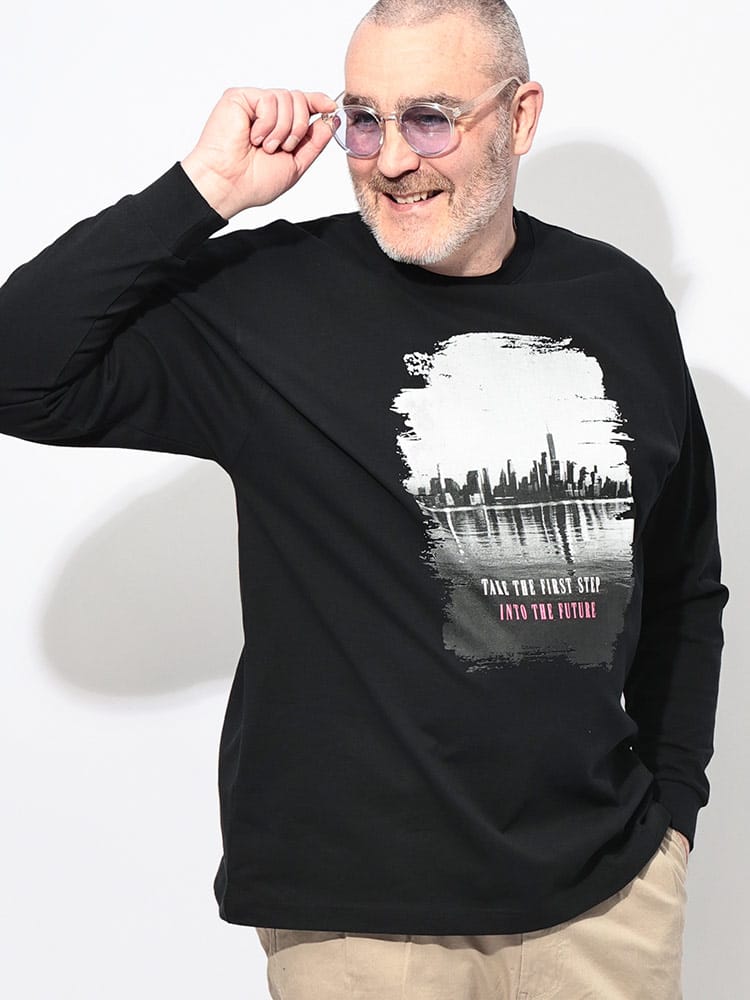 Tシャツ 長袖 メンズ 大きいサイズ ヘビー天竺 綿100％ フォトプリント クルーネック トップス プリント タフ コットン ロンT