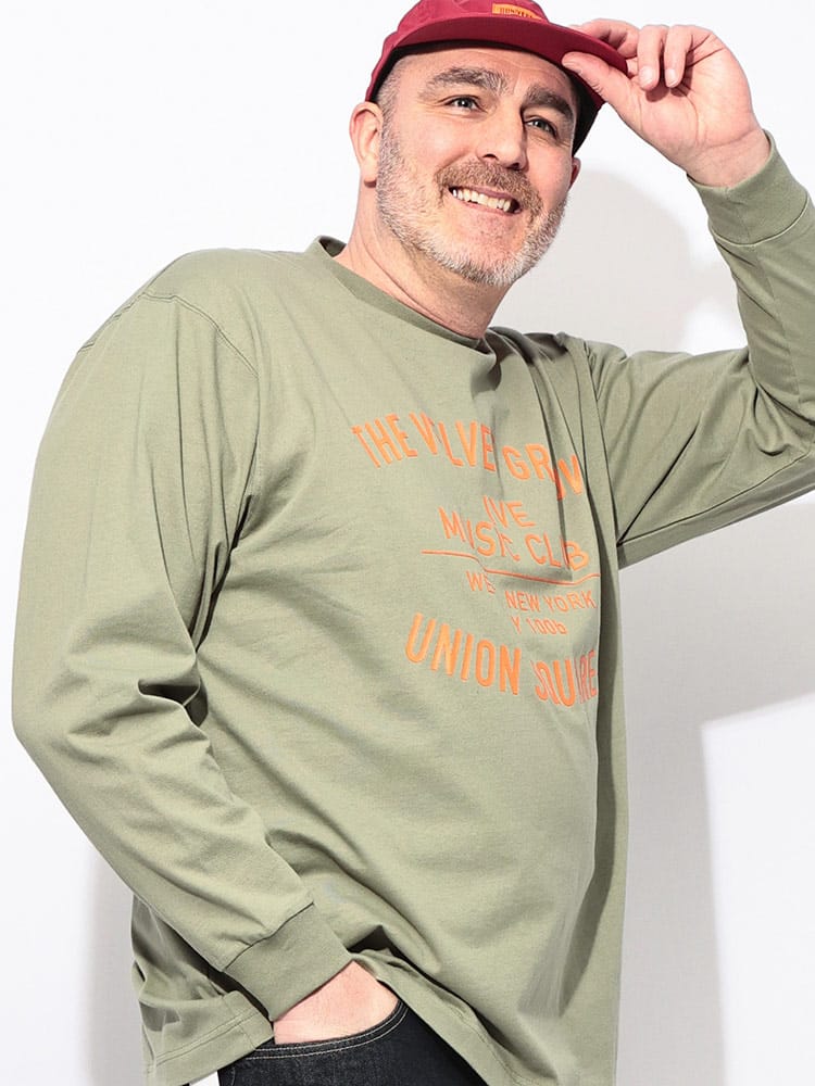 Tシャツ 長袖 メンズ 大きいサイズ ヘビー天竺 綿100％ カレッジプリント クルーネック トップス プリント タフ コットン ロンT