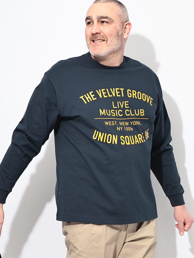 Tシャツ 長袖 メンズ 大きいサイズ ヘビー天竺 綿100％ カレッジプリント クルーネック トップス プリント タフ コットン ロンT