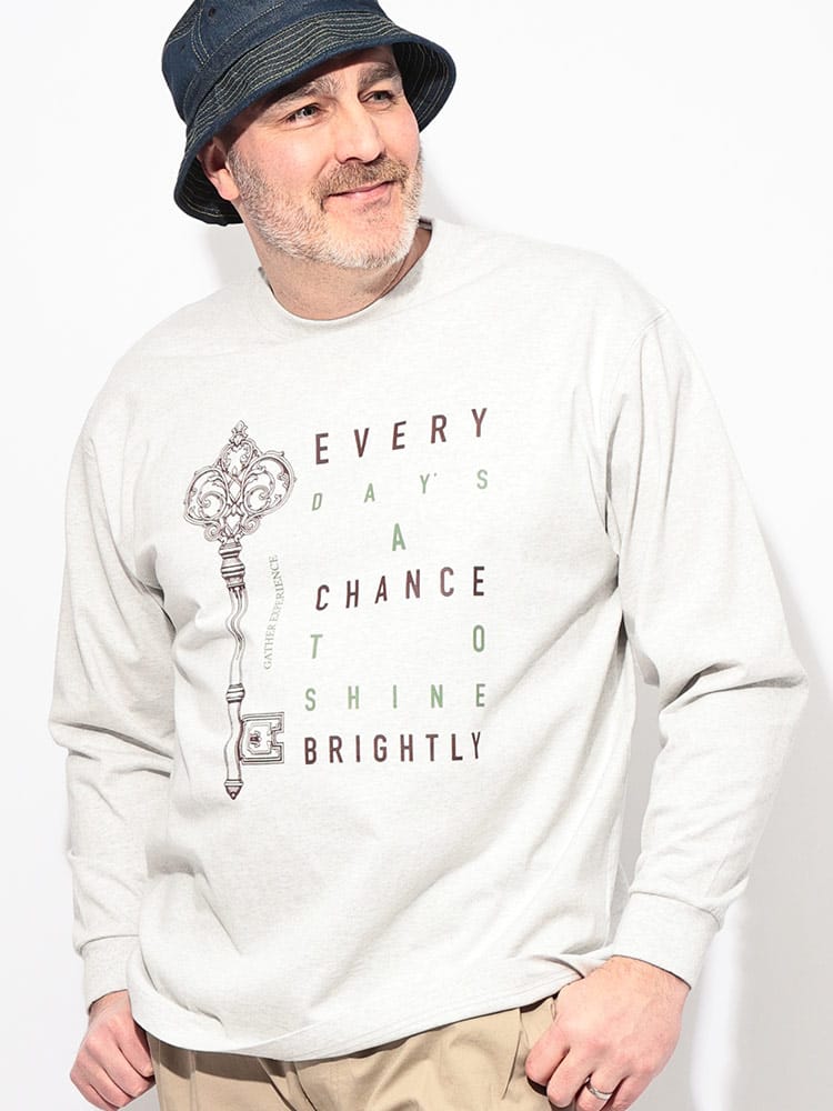 Tシャツ 長袖 メンズ 大きいサイズ ヘビー天竺 綿100％ モチーフプリント クルーネック トップス プリント タフ コットン ロンT