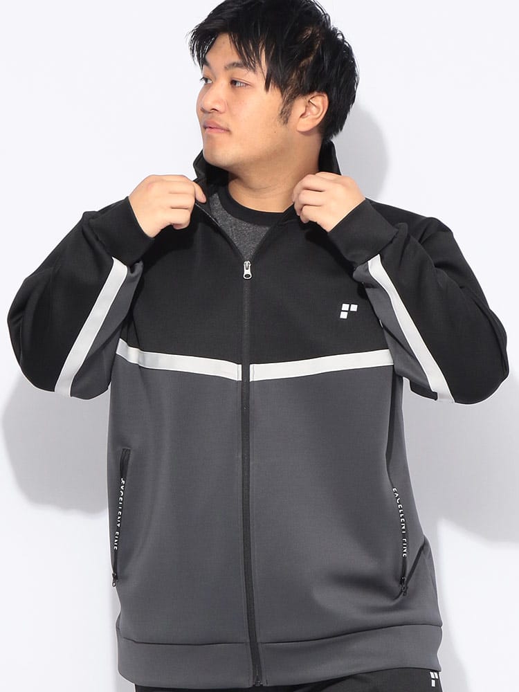 ジャケット メンズ 大きいサイズ UVカット ドライ ストレッチ ポンチ フルジップ ブルゾン アウター スタンド 切り替え 軽量 スポーツ トレーニング