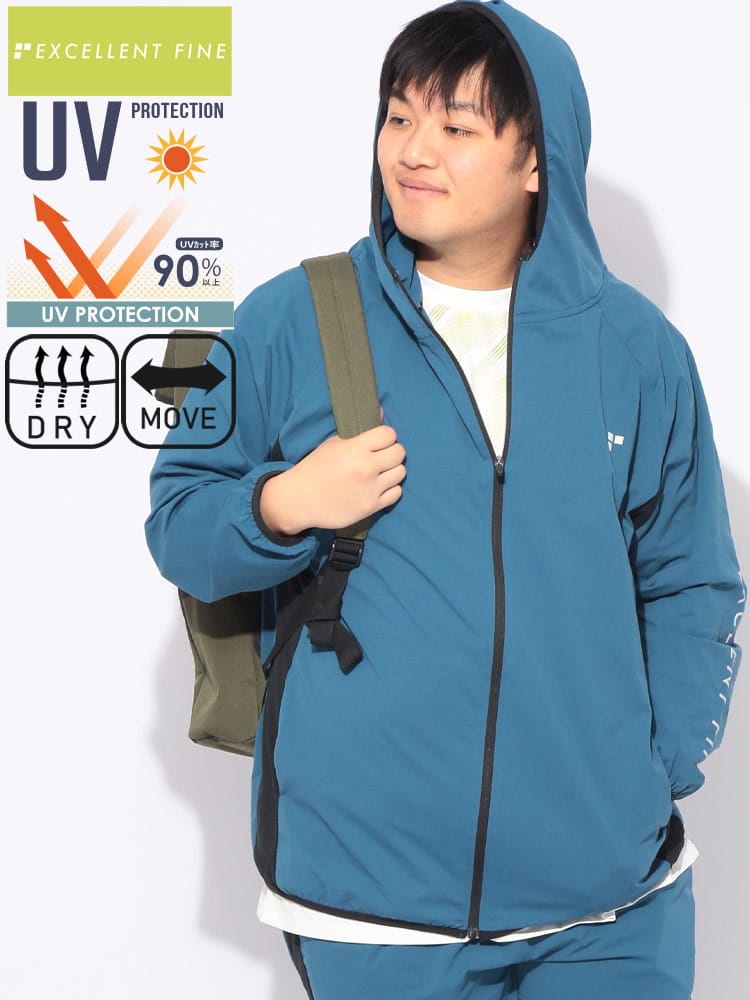 パーカー 長袖 ワンポイントロゴ メンズ 大きいサイズ ドライ ストレッチ UVカット フルジップ パーカー スポーツ アクティブ アウトドア ムーブ