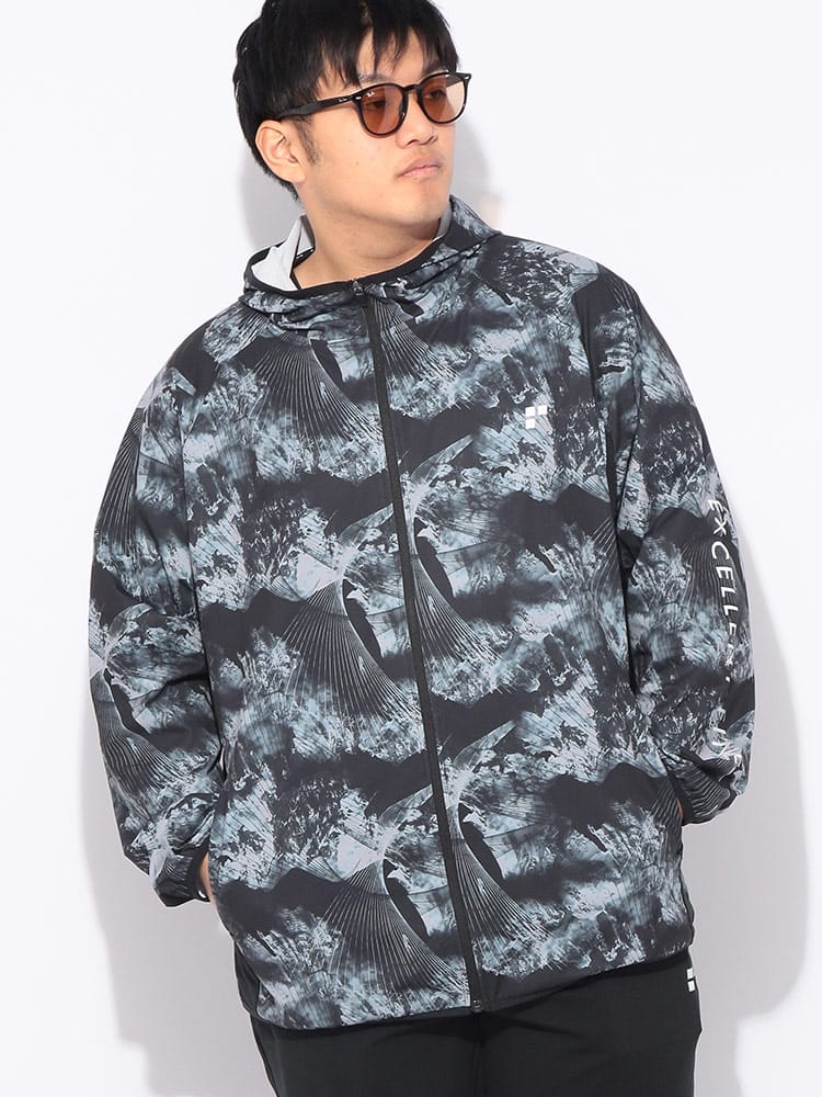 パーカー 長袖 総柄 メンズ 大きいサイズ ドライ ストレッチ UVカット フルジップ パーカー スポーツ アクティブ アウトドア ムーブ