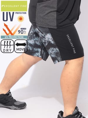 ジャージ ショートパンツ 総柄 メンズ 大きいサイズ ドライ ストレッチ UVカット ウエストゴム ジャージパンツ スポーツ アクティブ アウトドア ムーブ