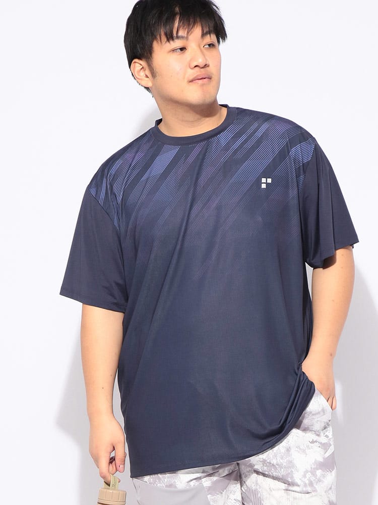 Tシャツ 半袖 グラデーション メンズ 大きいサイズ 接触冷感 ドライ ストレッチ UVカット クルーネック カットソー スポーツ アクティブ アウトドア ムーブ