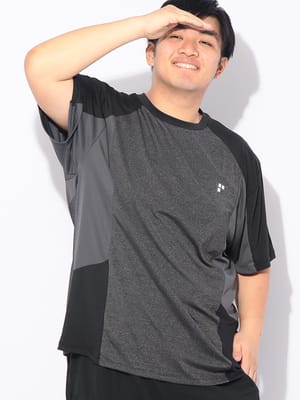 Tシャツ 半袖 カチオン杢 切替 メンズ 大きいサイズ 接触冷感 ドライ ストレッチ UVカット クルーネック カットソー スポーツ アクティブ アウトドア ムーブ