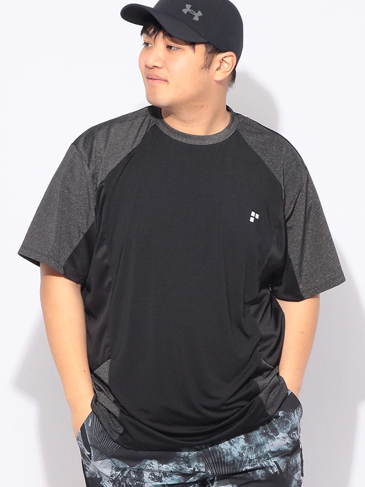 Tシャツ 半袖 カチオン杢 切替 メンズ 大きいサイズ 接触冷感 ドライ ストレッチ UVカット クルーネック カットソー スポーツ アクティブ アウトドア ムーブ