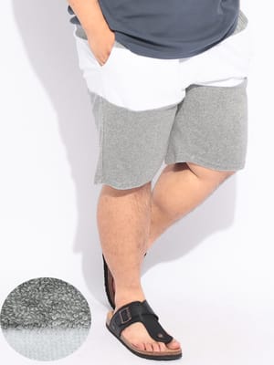 ショート パンツ パイル メンズ 大きいサイズ ストレッチ 切替配色 パイルショーツ ボトムス ハーフパンツ 短パン 柄 タオル地 伸びる 部屋着 春 夏