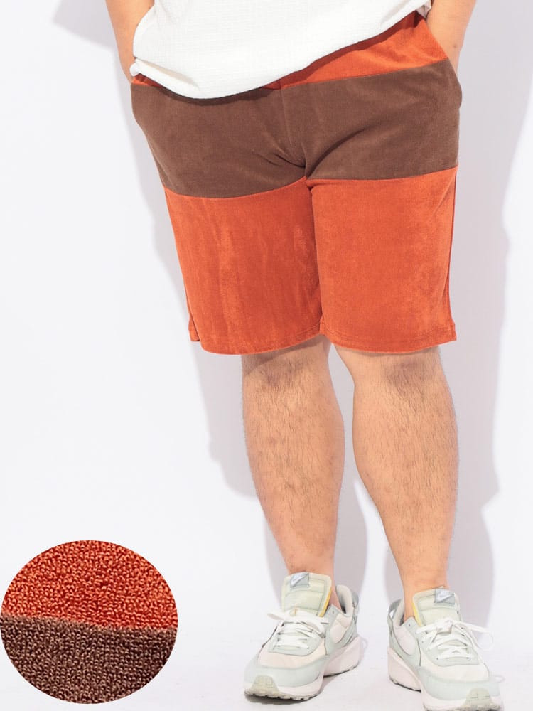 ショート パンツ パイル メンズ 大きいサイズ ストレッチ 切替配色 パイルショーツ ボトムス ハーフパンツ 短パン 柄 タオル地 伸びる 部屋着 春 夏