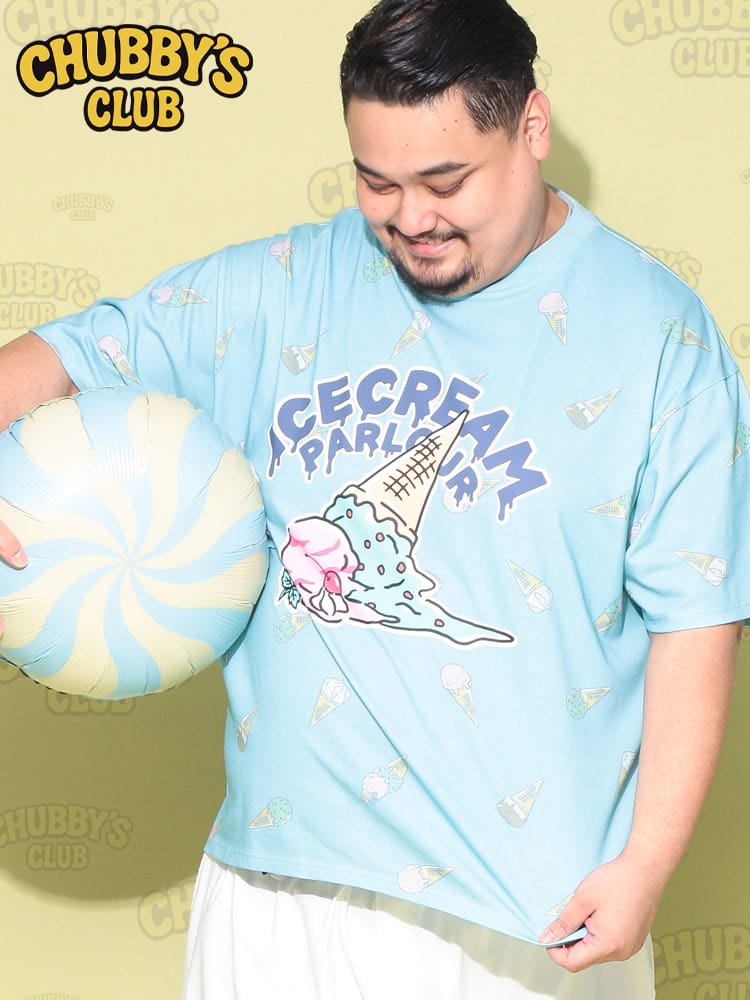 Tシャツ 半袖 メンズ 大きいサイズ アイスクリーム プリント クルーネック カットソー トップス 柄 春 夏