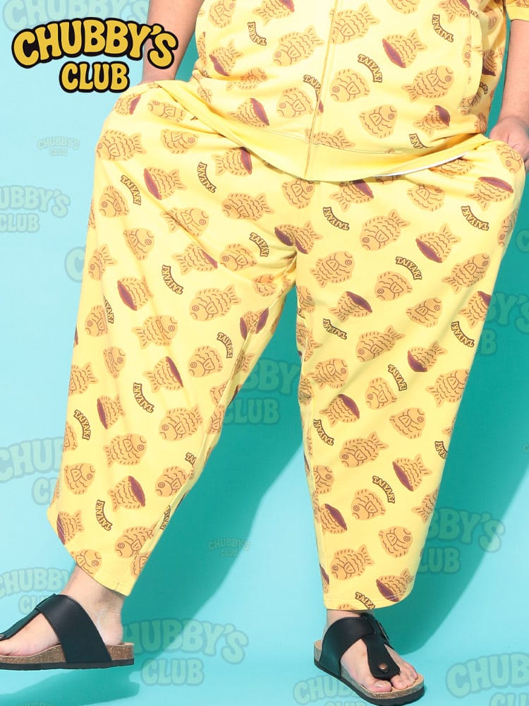 ロングパンツ メンズ 大きいサイズ たい焼き 総柄 ポケット付き アラジンパンツ ボトムス 柄 裏毛 ルームウェア 春 夏