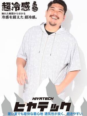 パーカー 半袖 メンズ 大きいサイズ ヒヤテック 超冷感 ストレッチ UVカット メッシュジップパーカー トップス カジュアルシャツ 冷感 涼しい 紫外線対策 春 夏