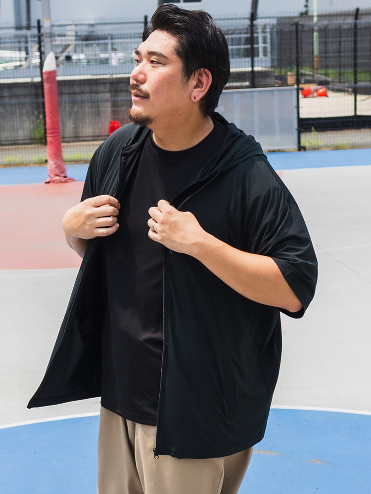 パーカー 半袖 メンズ 大きいサイズ ヒヤテック 超冷感 ストレッチ UV
