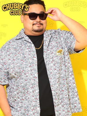 CHUBBY'S CLUB チャビーズクラブ 半袖シャツ 総柄 犬 プリント ポケット付き オープンシャツ トップス 開襟シャツ メンズ 大きいサイズ