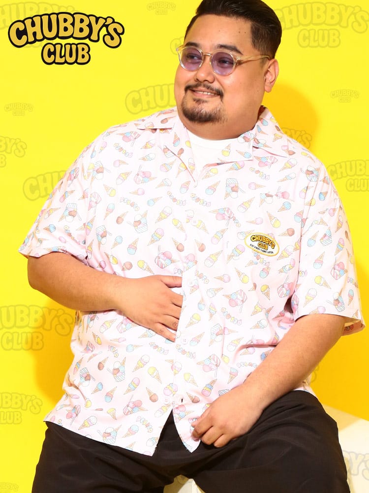 シャツ 半袖 メンズ 大きいサイズ ジェラート総柄 ポケット付き オープンシャツ トップス 開襟シャツ 柄シャツ 羽織 柄 春 夏