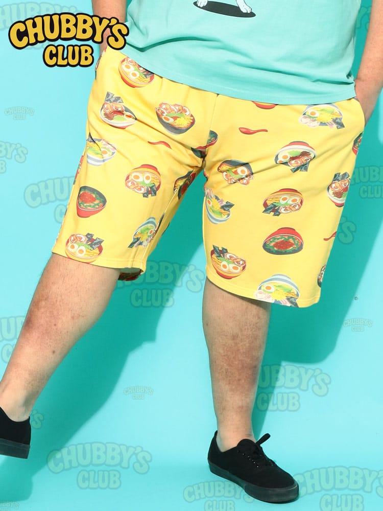 ショートパンツ メンズ 大きいサイズ ラーメン総柄 ポケット付き ショート丈 パンツ ボトムス ショーツ ハーフパンツ 裏毛 柄 部屋着 ルームウェア 春 夏