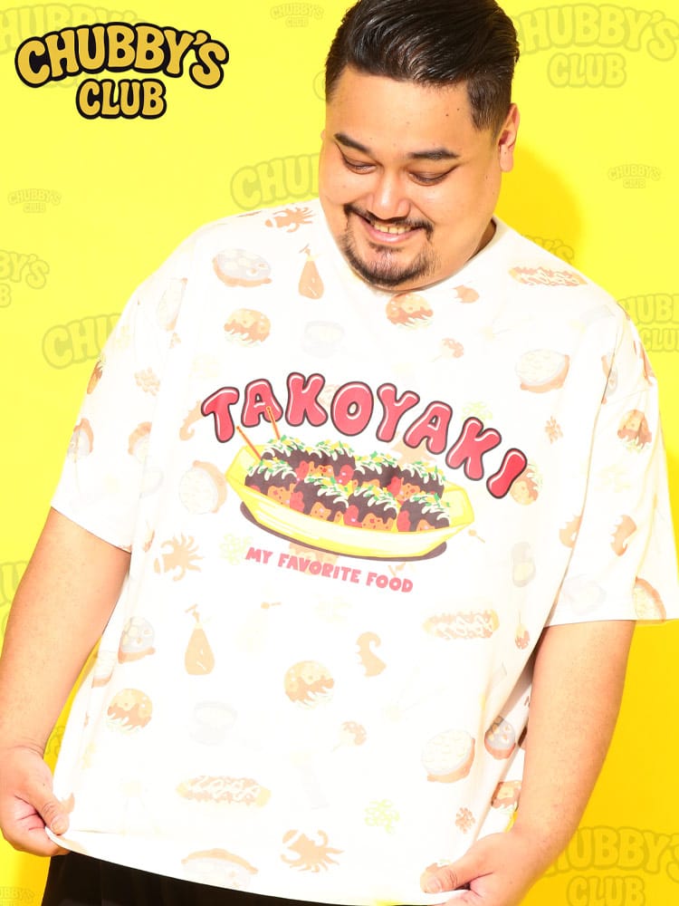 Tシャツ 半袖 メンズ 大きいサイズ たこ焼き総柄プリント クルーネック カットソー トップス コットン 綿 丸首 柄 部屋着 ルームウェア 春 夏