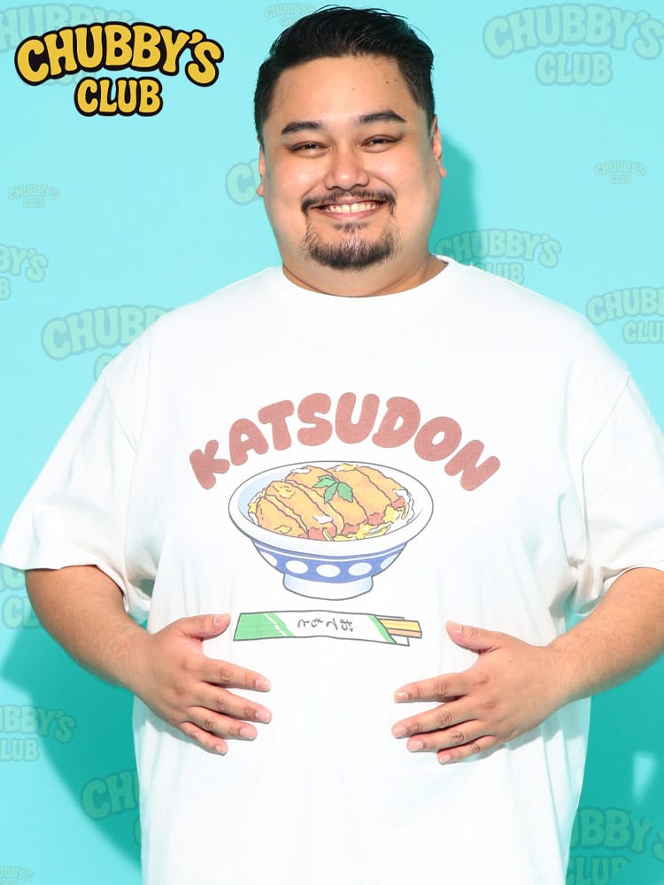Tシャツ 半袖 メンズ 大きいサイズ カツ丼プリント クルーネック カットソー トップス コットン 綿 丸首 柄 部屋着 ルームウェア 春 夏