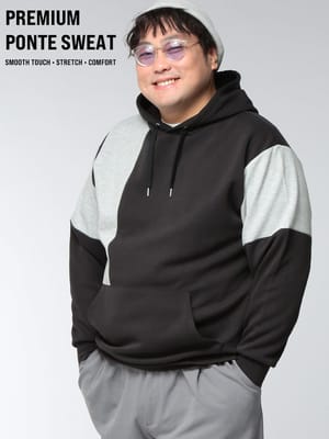 スウェット パーカー PREMIUM SWEAT 切替 プルパーカー トップス フーディー カジュアル ゆったり ポンチ生地