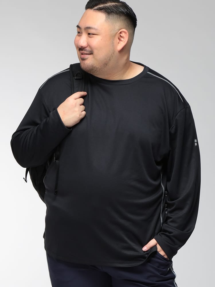 Tシャツ 長袖 メンズ 大きいサイズ ストレッチ 速乾 ハニカムメッシュ 裾ラインロゴ クルーネック カットソー トップス ロンT プリント スポーツ ランニング ジム トレーニング 作業着 秋 冬 春