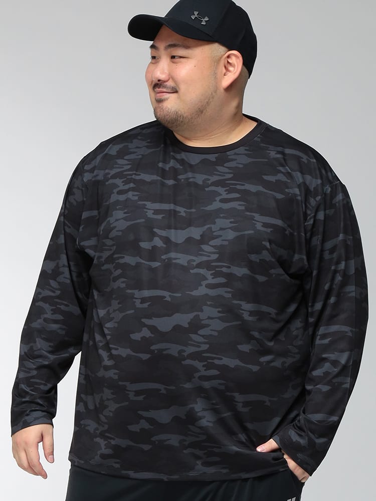 Tシャツ 長袖 メンズ 大きいサイズ ストレッチ 速乾 ベア天 カモフラ総柄プリント ロングスリーブ カットソー トップス ロンT プリント スポーツ ランニング ジム トレーニング 作業着 秋 冬 春