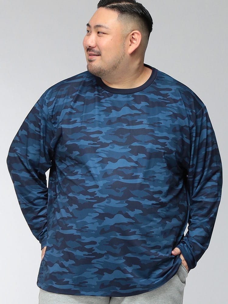 Tシャツ 長袖 メンズ 大きいサイズ ストレッチ 速乾 ベア天 カモフラ総柄プリント ロングスリーブ カットソー トップス ロンT プリント スポーツ ランニング ジム トレーニング 作業着 秋 冬 春