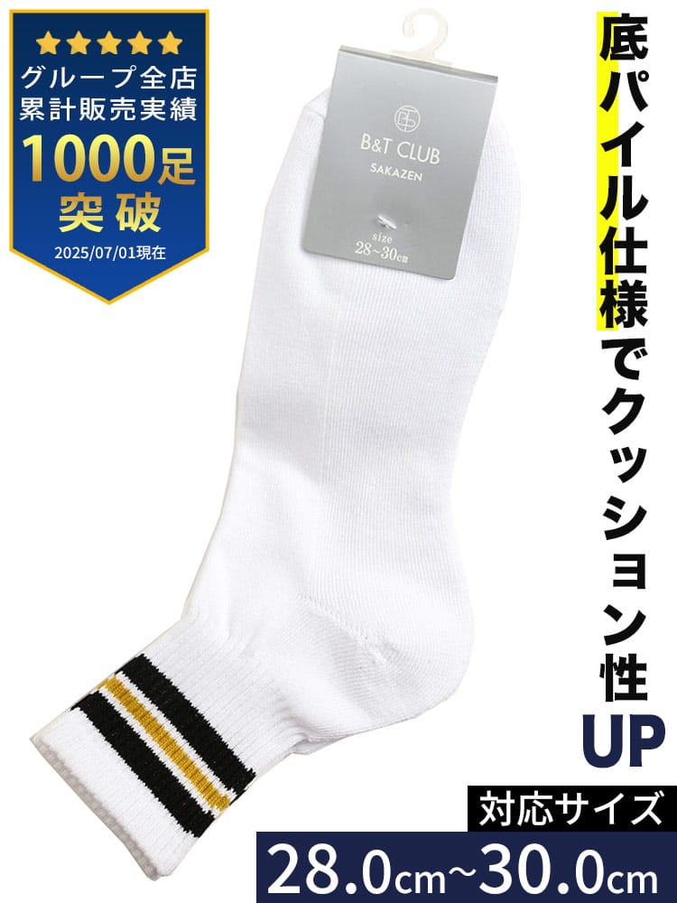 大きいサイズ メンズ B＆T CLUB ビーアンドティークラブ 底パイル 3ライン ショート丈 ソックス