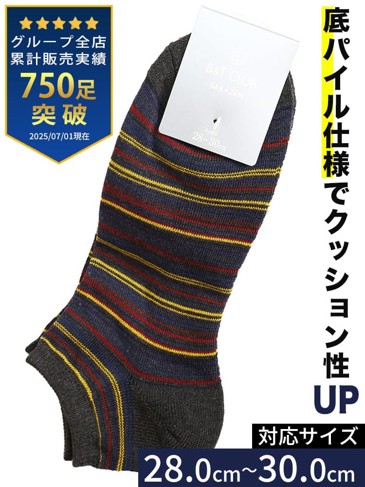 大きいサイズ メンズ B＆T CLUB ビーアンドティークラブ 底パイル マルチボーダー アンクル丈 ソックス